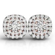 Bids.com 14k White and Rose Gold Cushion Shape Halo Diamond Earrings (3/4 cttw) Earrings Light Gray White & Rose Gold