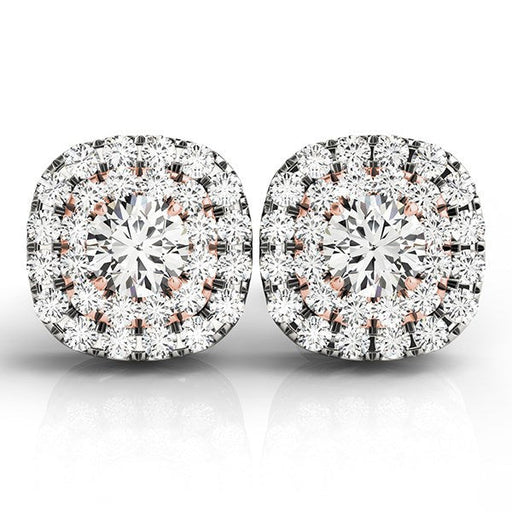 Bids.com 14k White and Rose Gold Cushion Shape Halo Diamond Earrings (3/4 cttw) Earrings Light Gray White & Rose Gold