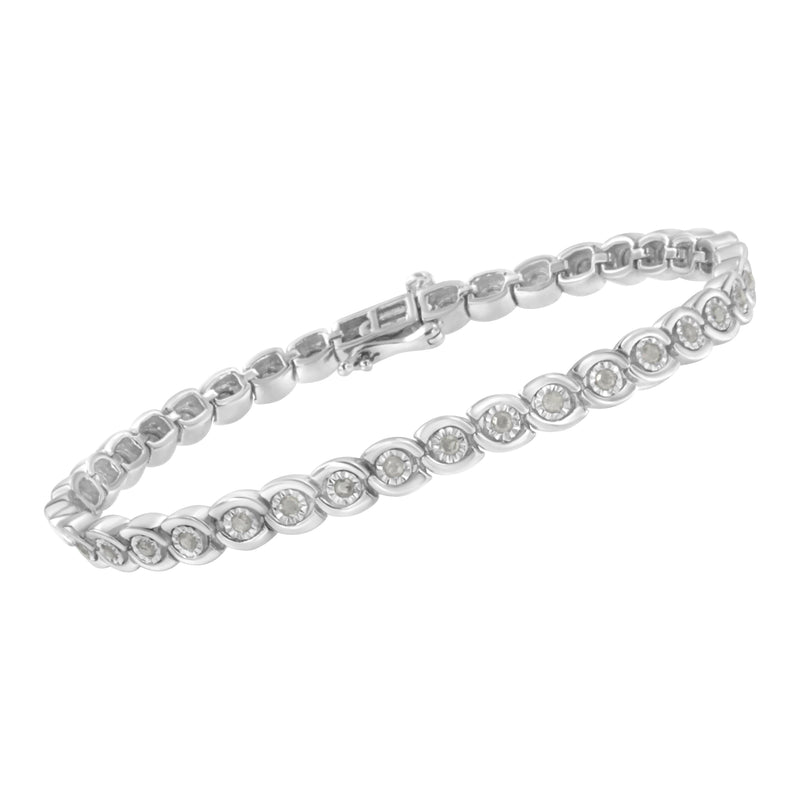 Bids.com .925 Sterling Silver 1.0 cttw Miracle Set Diamond Spiraling Bezel Link Bracelet(I-J Color, I3 Clarity) -7.25" Bracelets White Smoke White.Sterling Silver / 7.25