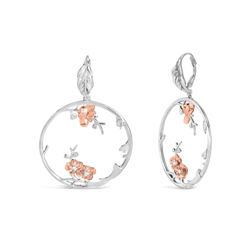 Bids.com Rose Gold Plated .925 Sterling Silver 1/10 Cttw Diamond Floral Hoop Earrings (I-J Color, SI1-SI2 Clarity) Earrings White Smoke WhiteRose.Sterling Silver / 0.1
