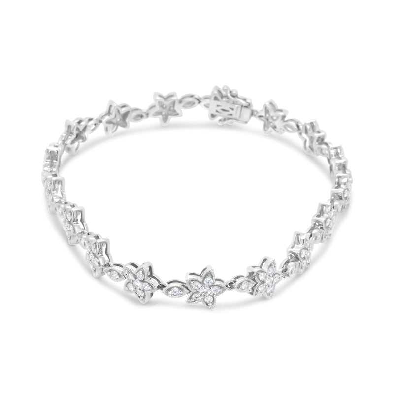 Bids.com 14K White Gold 1 1/5 Cttw Round Diamond Flower Blossom Link Bracelet (H-I Color, SI1-SI2 Clarity) - Size 7" Bracelets White Smoke Yellow.Gold / 7,White.Gold / 7