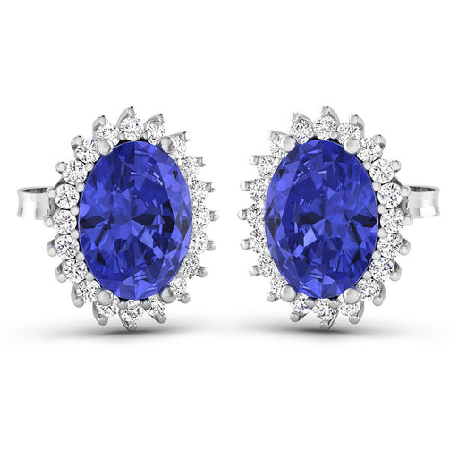 Bids.com 2.56 Carat Genuine Tanzanite and White Diamond 14K White Gold Earrings Earrings White Smoke