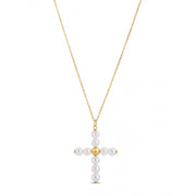 Bids.com 14k Yellow Gold Pearl Cross Pendant Pendants White Smoke 18 / Yellow Gold