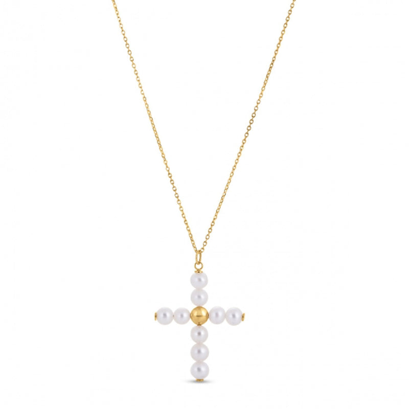 Bids.com 14k Yellow Gold Pearl Cross Pendant Pendants White Smoke 18 / Yellow Gold