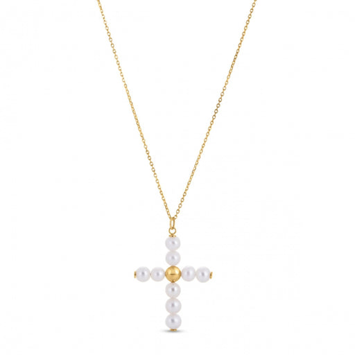 Bids.com 14k Yellow Gold Pearl Cross Pendant Pendants White Smoke 18 / Yellow Gold