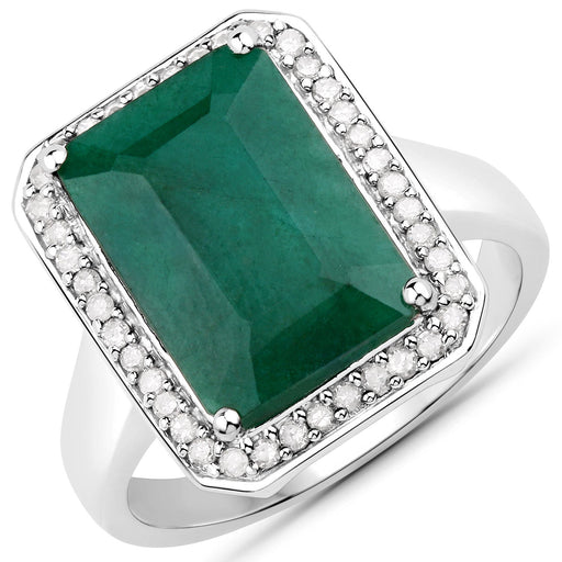 Bids.com 5.72 Carat Dyed Emerald and White Diamond .925 Sterling Silver Ring Rings White Smoke size 6.00,size 8.00,size 5.00,size 7.00,size 9.00,size 10.00