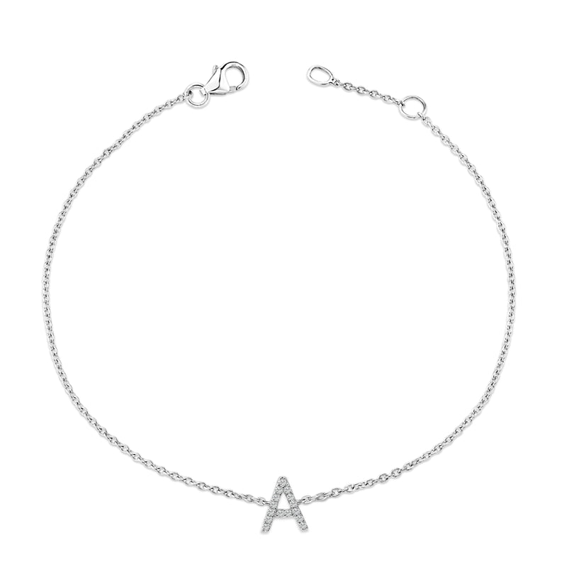 Bids.com 10K White Gold Diamond Accent "A" Initial Charm and Link Bracelet Bracelets White Smoke White.Gold / 7 / A,White.Gold / 7 / B,White.Gold / 7 / C,White.Gold / 7 / D,White.Gold / 7 / E,White.Gold / 7 / F,White.Gold / 7 / G,White.Gold / 7 / H,White.Gold / 7 / I,White.Gold / 7 / J,White.Gold / 7 / K,White.Gold / 7 / L,White.Gold / 7 / M,White.Go
