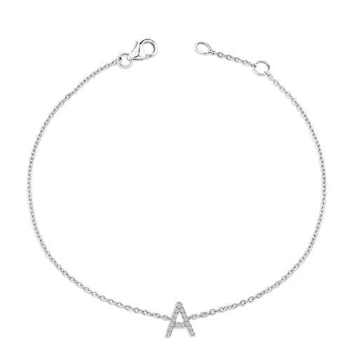 Bids.com 10K White Gold Diamond Accent "A" Initial Charm and Link Bracelet Bracelets White Smoke White.Gold / 7 / A,White.Gold / 7 / B,White.Gold / 7 / C,White.Gold / 7 / D,White.Gold / 7 / E,White.Gold / 7 / F,White.Gold / 7 / G,White.Gold / 7 / H,White.Gold / 7 / I,White.Gold / 7 / J,White.Gold / 7 / K,White.Gold / 7 / L,White.Gold / 7 / M,White.Go