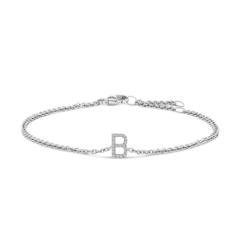 Bids.com 10K White Gold Diamond Accent "A" Initial Charm and Link Bracelet Bracelets White Smoke White.Gold / 7 / B