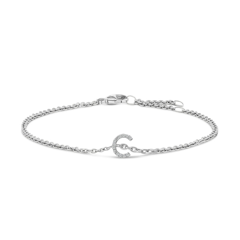 Bids.com 10K White Gold Diamond Accent "A" Initial Charm and Link Bracelet Bracelets White Smoke White.Gold / 7 / C