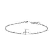 Bids.com 10K White Gold Diamond Accent "A" Initial Charm and Link Bracelet Bracelets White Smoke White.Gold / 7 / F