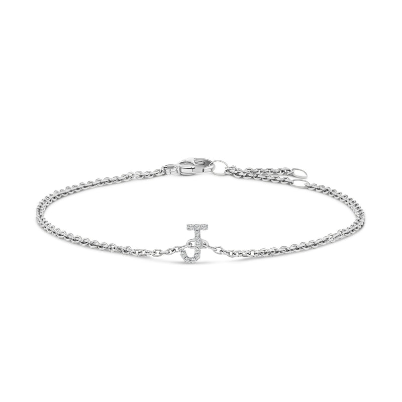 Bids.com 10K White Gold Diamond Accent "A" Initial Charm and Link Bracelet Bracelets White Smoke White.Gold / 7 / J