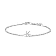 Bids.com 10K White Gold Diamond Accent "A" Initial Charm and Link Bracelet Bracelets White Smoke White.Gold / 7 / K