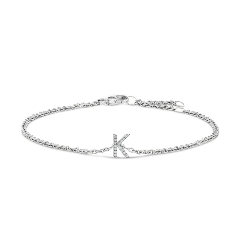 Bids.com 10K White Gold Diamond Accent "A" Initial Charm and Link Bracelet Bracelets White Smoke White.Gold / 7 / K