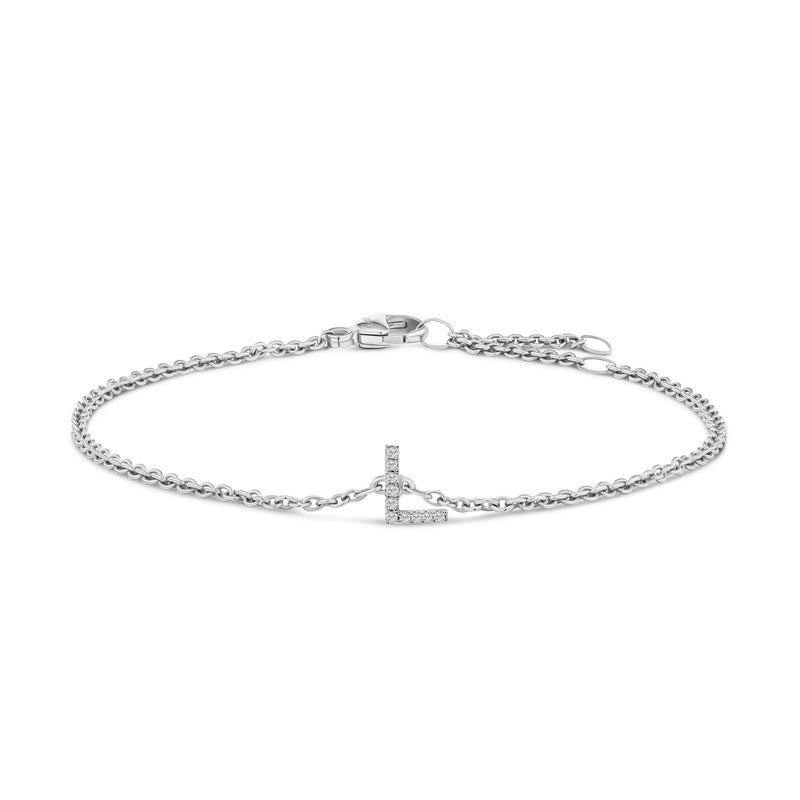 Bids.com 10K White Gold Diamond Accent "A" Initial Charm and Link Bracelet Bracelets White Smoke White.Gold / 7 / L