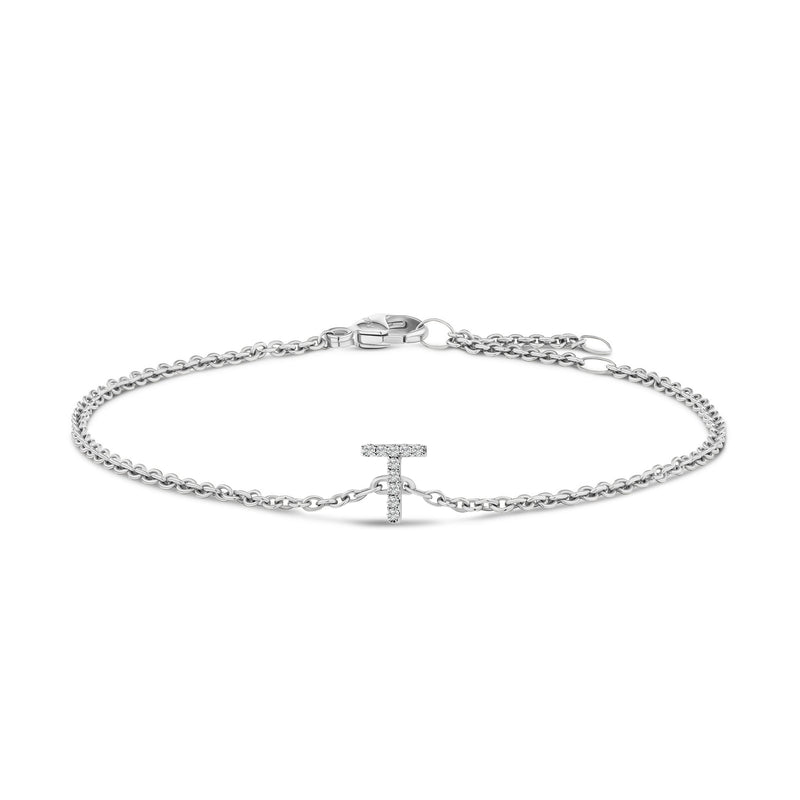 Bids.com 10K White Gold Diamond Accent "A" Initial Charm and Link Bracelet Bracelets White Smoke White.Gold / 7 / T