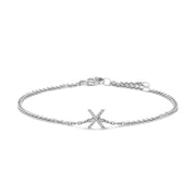 Bids.com 10K White Gold Diamond Accent "A" Initial Charm and Link Bracelet Bracelets White Smoke White.Gold / 7 / X