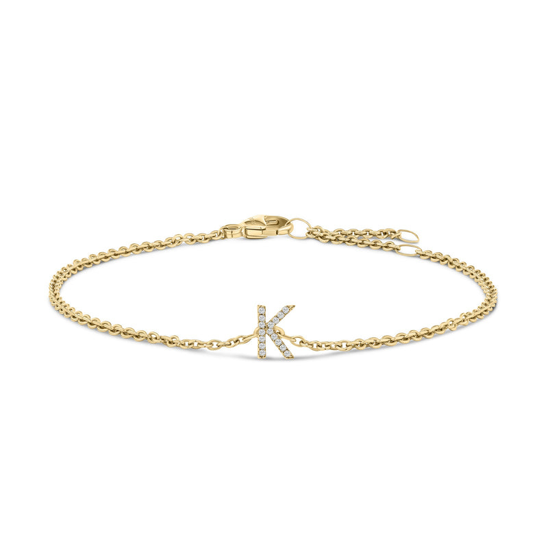 Bids.com 10K White Gold Diamond Accent "A" Initial Charm and Link Bracelet Bracelets White Smoke Yellow.Gold / 7 / K