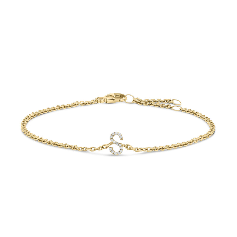 Bids.com 10K White Gold Diamond Accent "A" Initial Charm and Link Bracelet Bracelets White Smoke Yellow.Gold / 7 / S