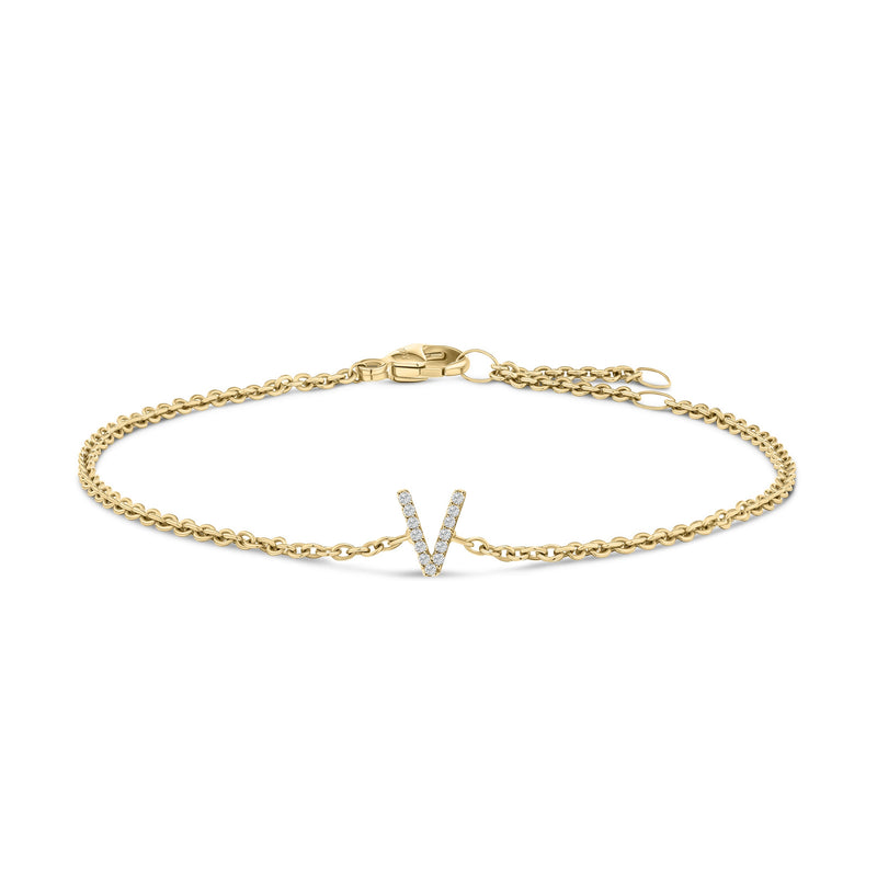 Bids.com 10K White Gold Diamond Accent "A" Initial Charm and Link Bracelet Bracelets White Smoke Yellow.Gold / 7 / V