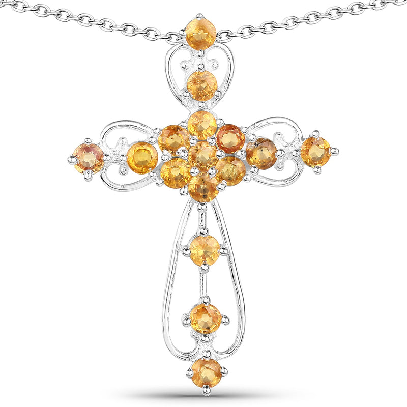 Bids.com 2.24 Carat Genuine Yellow Sapphire .925 Sterling Silver Pendant Pendants White Smoke