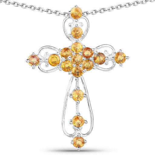 Bids.com 2.24 Carat Genuine Yellow Sapphire .925 Sterling Silver Pendant Pendants White Smoke