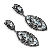 Bids.com 8.80 Carat Genuine Blue Topaz and Black Spinel .925 Sterling Silver Earrings Earrings White Smoke