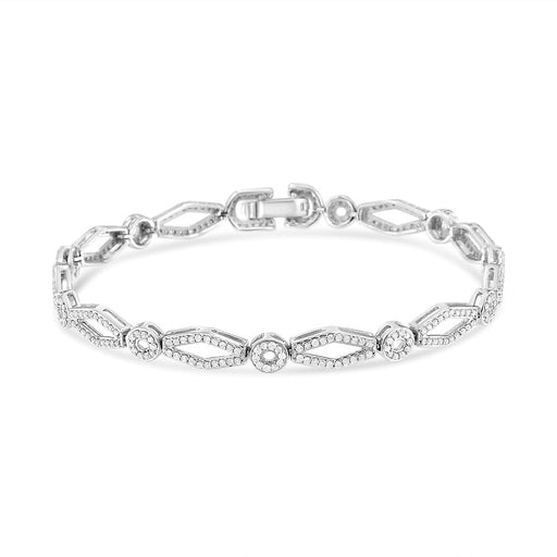 Bids.com .925 Sterling Silver 1 1/2 Cttw Diamond Studded Alternating Circle and Kite-Shaped Vintage-Style Link Bracelet (I-J Color, I2-I3 Clarity) 7 Inch Bracelets White Smoke White.Sterling Silver / 7.25