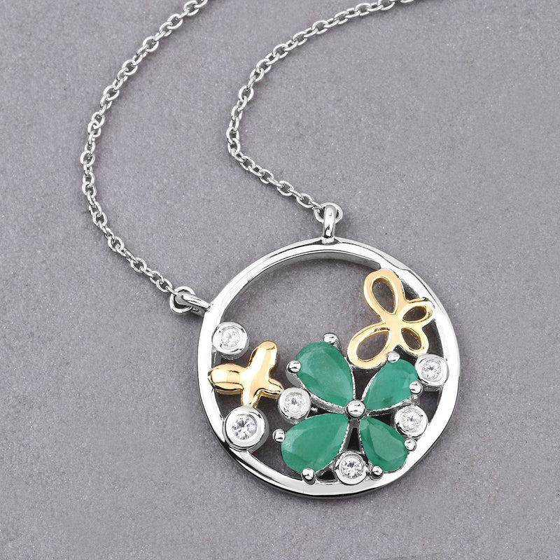 Bids.com 1.35 Carat Genuine Emerald and White Topaz .925 Sterling Silver Pendant Pendants Dark Gray size 18.00