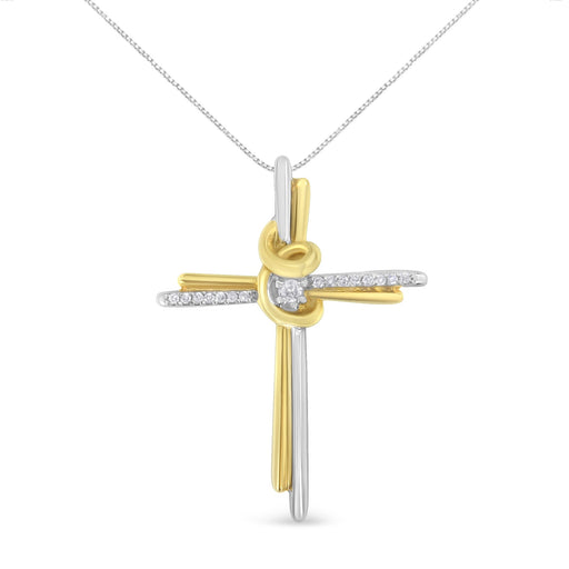 Bids.com 10K Two-Tone Yellow & White Gold Diamond-Accented Cross 18" Pendant Necklace (J-K Color, I2-I3 Clarity) Necklaces White Smoke YellowWhite.Gold / 18
