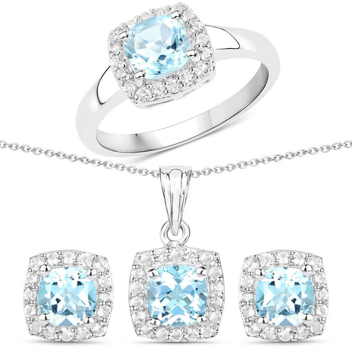 Bids.com 4.62 Carat Genuine Blue Topaz and White Topaz .925 Sterling Silver 3 Piece Jewelry Set (Ring, Earrings, and Pendant w/ Chain) Jewelry Sets White Smoke size 6.00,size 7.00,size 8.00,size 9.00,size 5.00,size 7.50