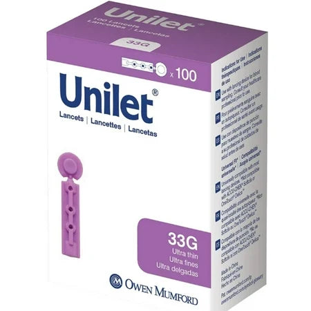 0 Lancet, Unilet Micro Thin 33G Lancets Single-Use Sterile, 100 Each Blood Glucose Meters White Smoke