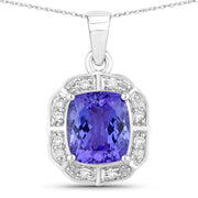 Bids.com 2.52 Carat Genuine Tanzanite and White Diamond 14K White Gold Pendant Pendants White Smoke