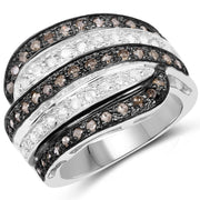 Bids.com 0.80 Carat Genuine Brown Diamond and White Diamond .925 Sterling Silver Ring Rings White Smoke size 6.00,size 7.00,size 8.00,size 9.00