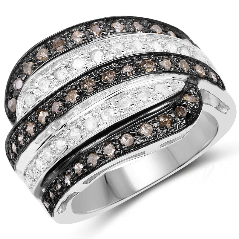 Bids.com 0.80 Carat Genuine Brown Diamond and White Diamond .925 Sterling Silver Ring Rings White Smoke size 6.00,size 7.00,size 8.00,size 9.00