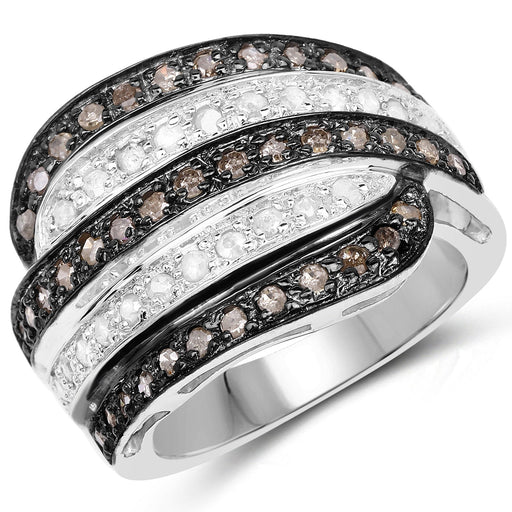 Bids.com 0.80 Carat Genuine Brown Diamond and White Diamond .925 Sterling Silver Ring Rings White Smoke size 6.00,size 7.00,size 8.00,size 9.00