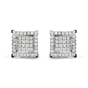 Bids.com 10K White Gold 1 1/4 Cttw Princess Diamond Composite Double Square and Halo Stud Earrings (I-J Color, I1-I2 Clarity) Earrings White Smoke White.Gold / 1.23