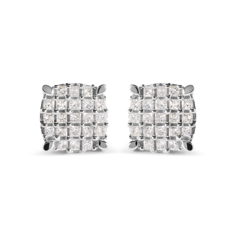 Bids.com 10K White Gold 3/4 Cttw Princess Diamond Composite Cushion Shape Stud Earrings (I-J Color, I1-I2 Clarity) Earrings White Smoke White.Gold / 0.75