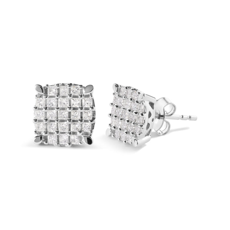 Bids.com 10K White Gold 3/4 Cttw Princess Diamond Composite Cushion Shape Stud Earrings (I-J Color, I1-I2 Clarity) Earrings White Smoke White.Gold / 0.75