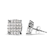 Bids.com 10K White Gold 3/4 Cttw Princess Diamond Composite Cushion Shape Stud Earrings (I-J Color, I1-I2 Clarity) Earrings White Smoke White.Gold / 0.75