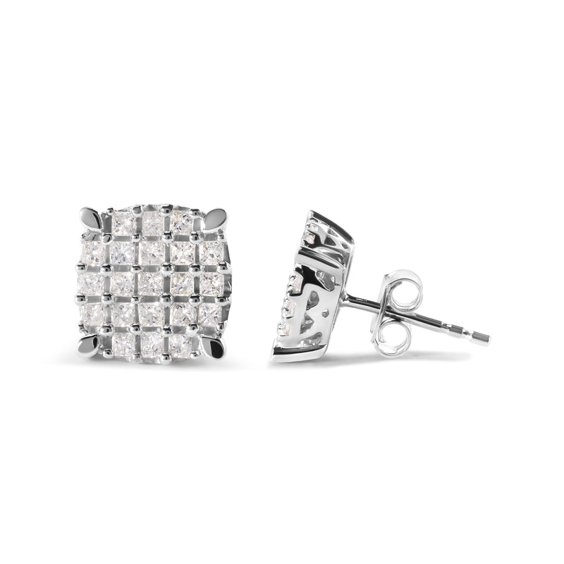 Bids.com 10K White Gold 3/4 Cttw Princess Diamond Composite Cushion Shape Stud Earrings (I-J Color, I1-I2 Clarity) Earrings White Smoke White.Gold / 0.75