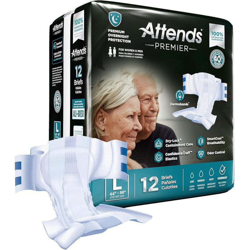 Attends Attends Premier Adult Disposable SmartCool® Briefs L 44-58" 12x Health Care White Smoke