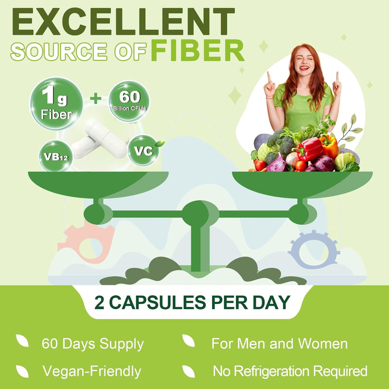 Nature Target Probiotics with Prebiotic Fiber, 60 Billion CFUs, 120 Capsules Dietary Fiber Light Goldenrod Yellow