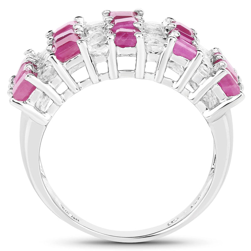 Bids.com 4.14 Carat Genuine Ruby and White Topaz .925 Sterling Silver Ring Rings White Smoke size 7.00,size 6.00,size 8.00,size 9.00,size 5.00