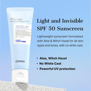 AsiaBeautyMall Cosrx Ultra-Light Invisible Sunscreen SPF50 PA++++ Sunscreen Light Sky Blue