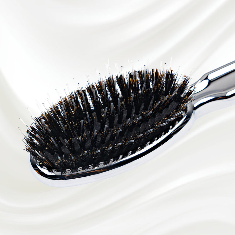 KOH-I-NOOR Beauty USA Metallic Nylon & Boar Bristle Hair Brush - Pneumatic Cushion for All Hair Types Hair Brush White Smoke Gold / Large,Chrome / Large,Gold / Small,Chrome / Small