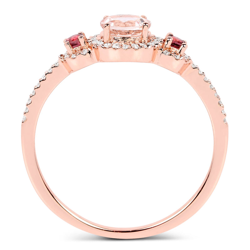 Bids.com 0.63 Carat Genuine Morganite, Pink Tourmaline and White Diamond 14K Rose Gold Ring Rings White Smoke size 7.00,size 6.00,size 8.00,size 5.00,size 9.00,size 10.00