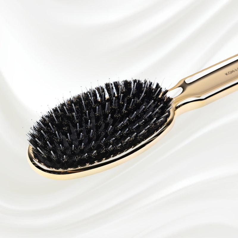 KOH-I-NOOR Beauty USA Metallic Nylon & Boar Bristle Hair Brush - Pneumatic Cushion for All Hair Types Hair Brush White Smoke Gold / Large,Chrome / Large,Gold / Small,Chrome / Small