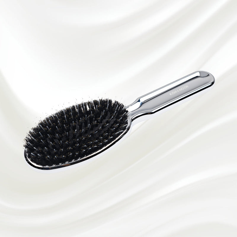 KOH-I-NOOR Beauty USA Metallic Nylon & Boar Bristle Hair Brush - Pneumatic Cushion for All Hair Types Hair Brush White Smoke Gold / Large,Chrome / Large,Gold / Small,Chrome / Small