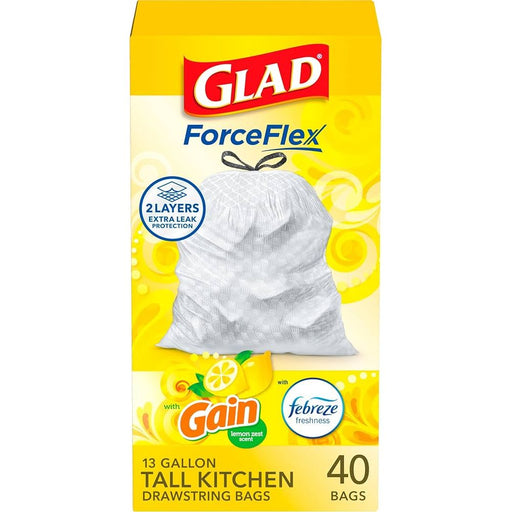 Glad Glad® OdorShield® with Febreze® Fresh Lemon Scent Drawstring Tall Kitchen Trash Bag, 6 x 40-Pack Household Supplies Gold